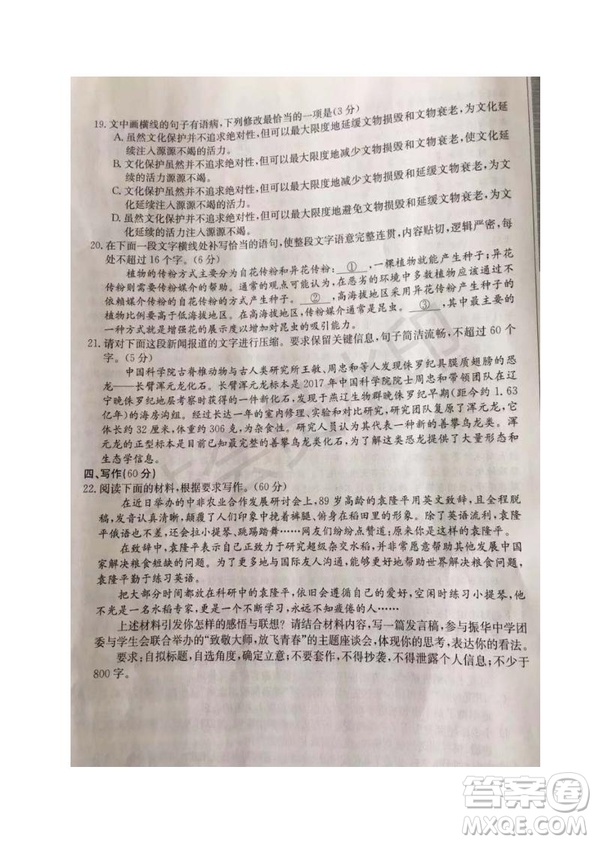 2020屆河北省邢臺市高三上學期第一次摸底考試語文試題及答案