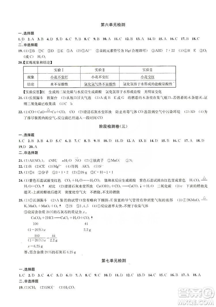 2019金鑰匙沖刺名校大試卷9年級(jí)化學(xué)上冊(cè)國(guó)標(biāo)全國(guó)版答案