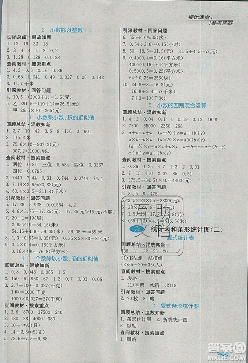 春雨教育2019秋實(shí)驗(yàn)班提優(yōu)課堂數(shù)學(xué)五年級上冊JSJY蘇教版參考答案