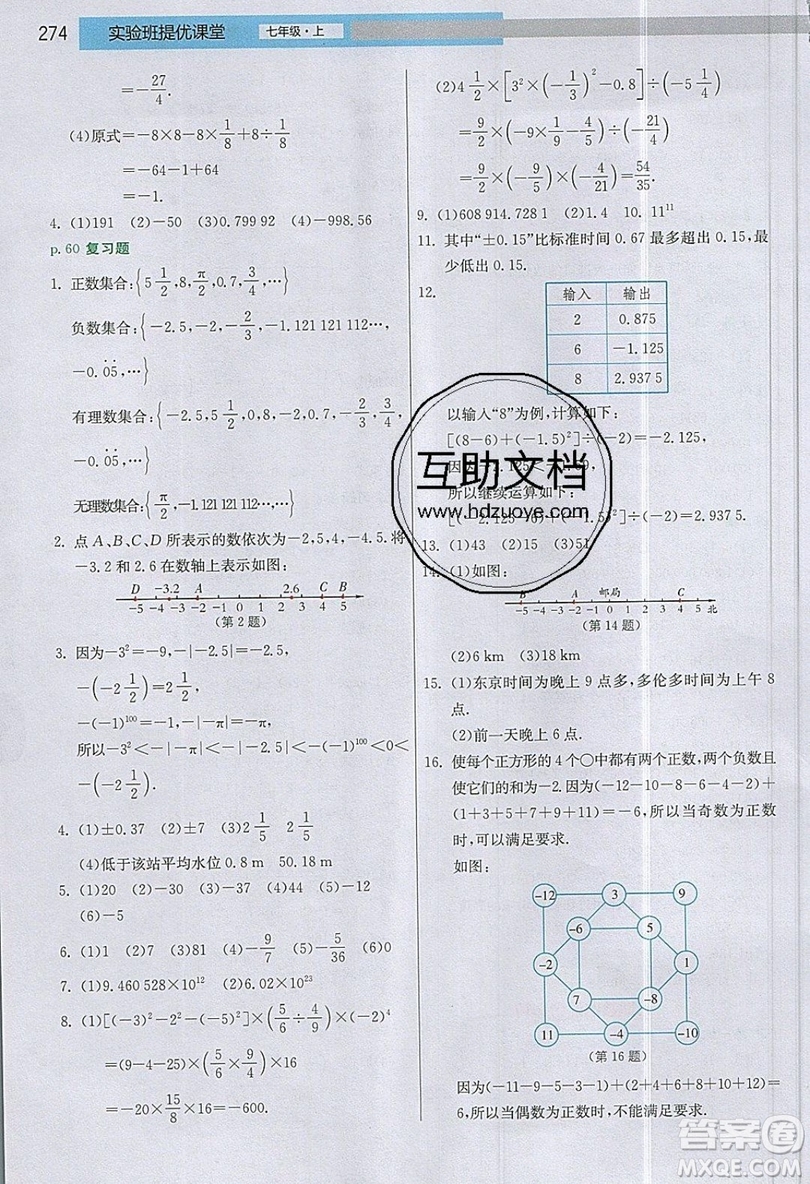 江蘇人民出版社2019春雨教育實驗班提優(yōu)課堂數(shù)學七年級上冊JSJY蘇科版參考答案