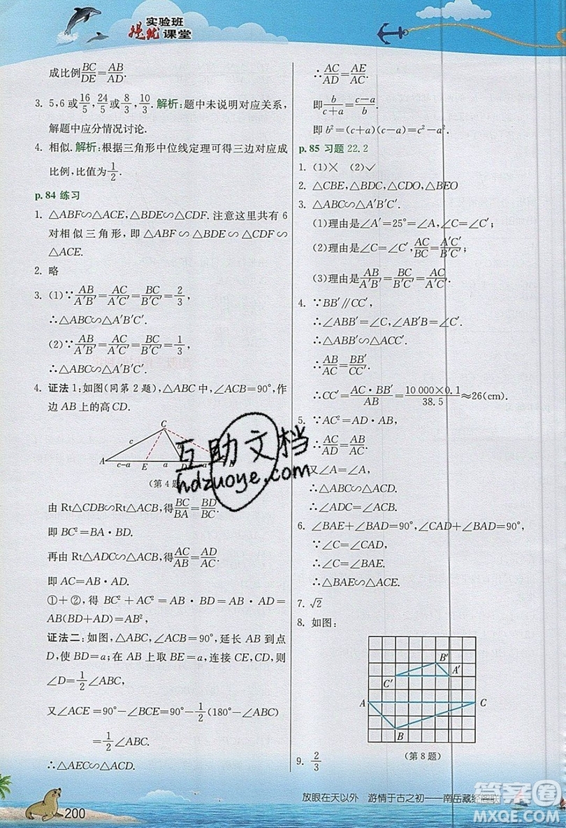 江蘇人民出版社2019春雨教育實(shí)驗(yàn)班提優(yōu)課堂數(shù)學(xué)九年級(jí)上冊(cè)SHKJ滬科版參考答案