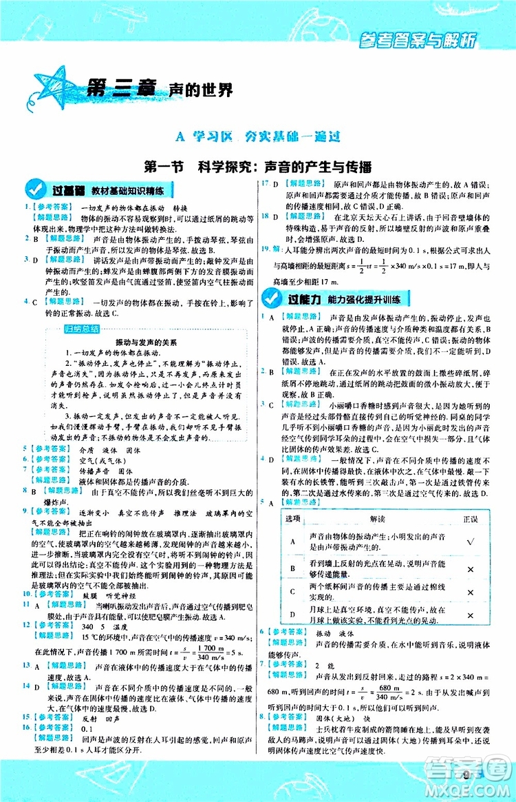 2020版一遍過(guò)八年級(jí)上冊(cè)物理HK滬科版參考答案