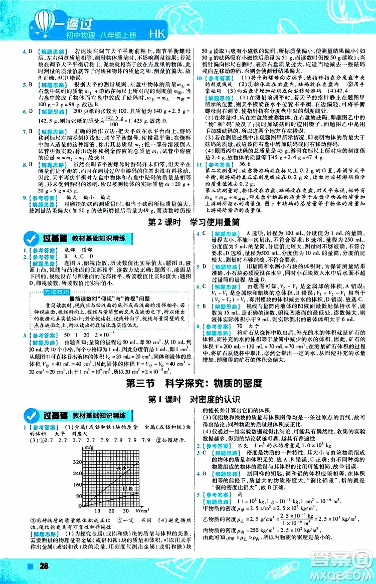 2020版一遍過(guò)八年級(jí)上冊(cè)物理HK滬科版參考答案