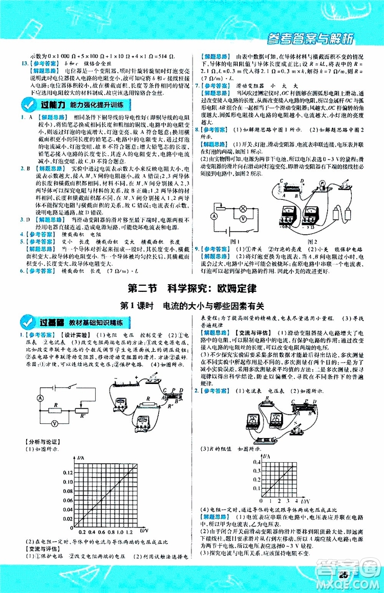 2020版一遍過九年級(jí)全一冊(cè)物理HK滬科版參考答案