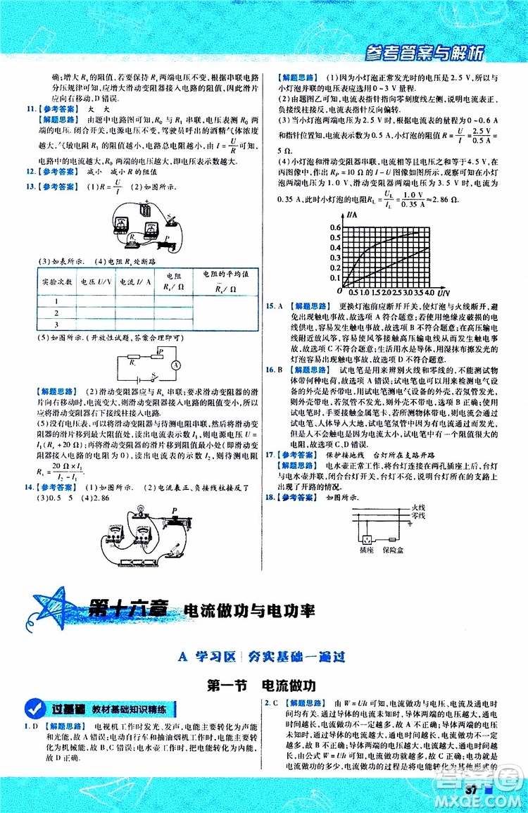 2020版一遍過九年級(jí)全一冊(cè)物理HK滬科版參考答案