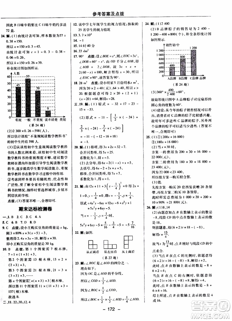 榮德基2019秋典中點(diǎn)綜合應(yīng)用創(chuàng)新題七年級上數(shù)學(xué)BS北師版參考答案