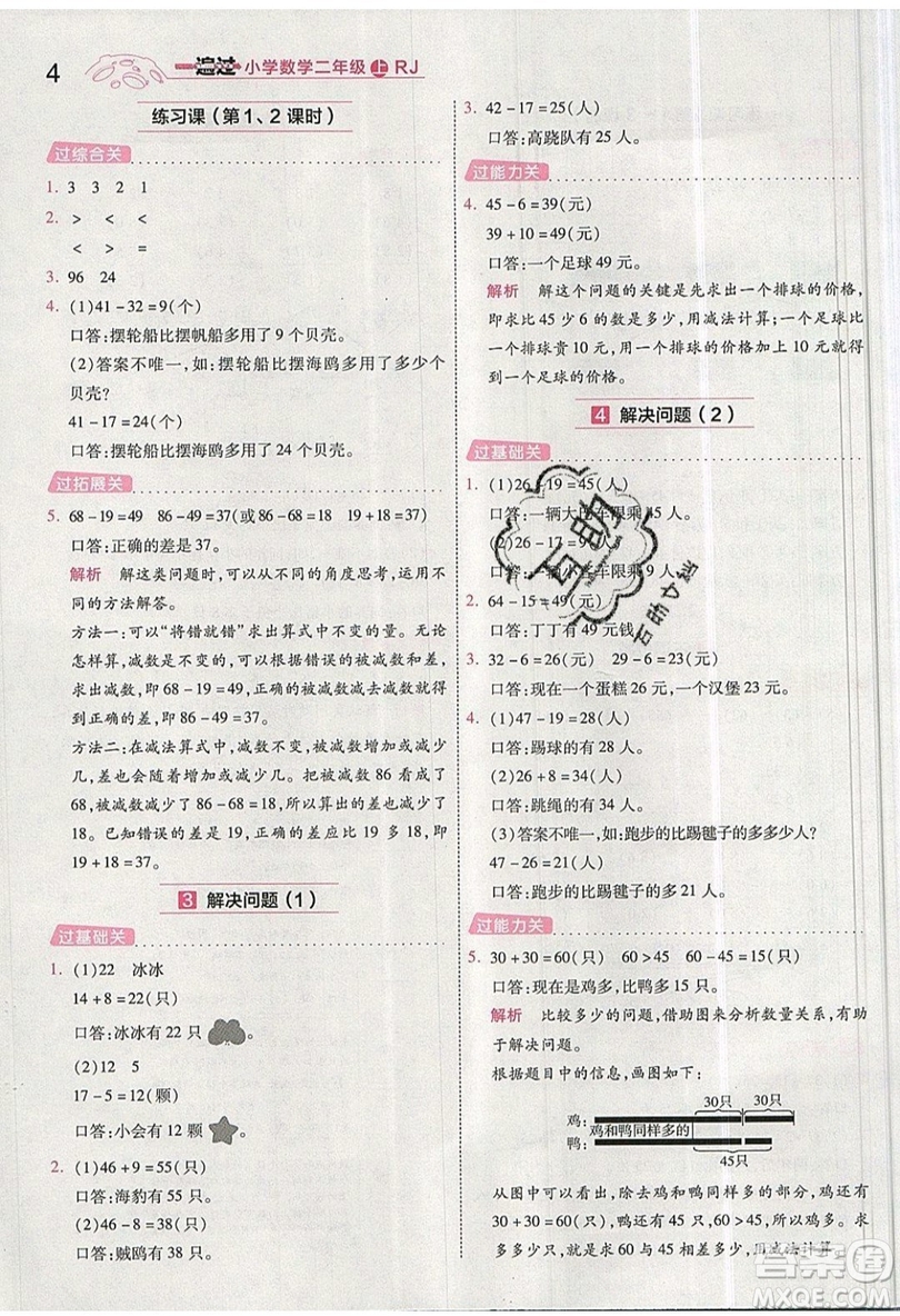 南京師范大學(xué)出版社天星教育2019一遍過小學(xué)數(shù)學(xué)二年級上冊RJ人教版參考答案
