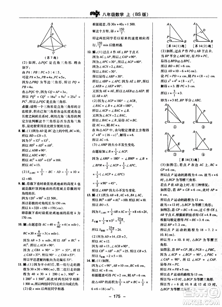 榮德基2019秋典中點(diǎn)綜合應(yīng)用創(chuàng)新題數(shù)學(xué)八年級上BSD北師大版參考答案