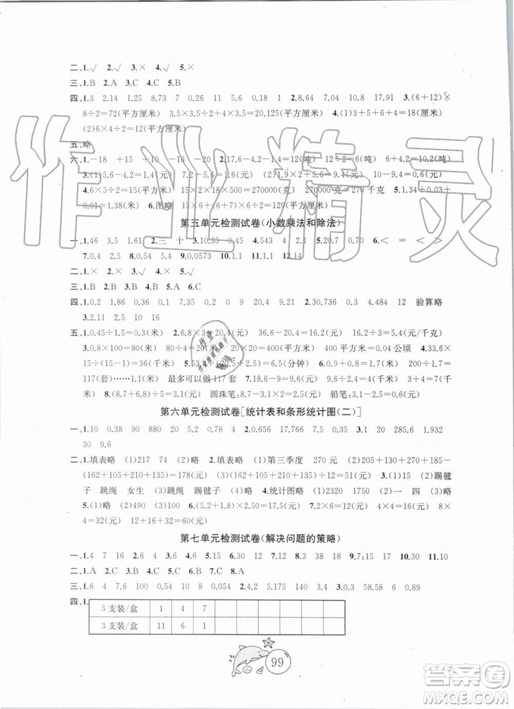 2019秋國標(biāo)蘇教版金鑰匙1+1目標(biāo)檢測(cè)數(shù)學(xué)五年級(jí)上冊(cè)參考答案