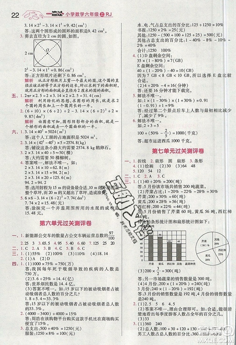 南京師范大學出版社天星教育2019一遍過小學數(shù)學六年級上冊人教RJ版參考答案