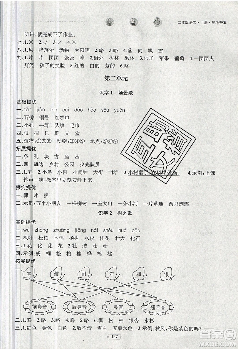 南京大學(xué)出版社金鑰匙2019提優(yōu)訓(xùn)練課課練二年級上冊語文參考答案