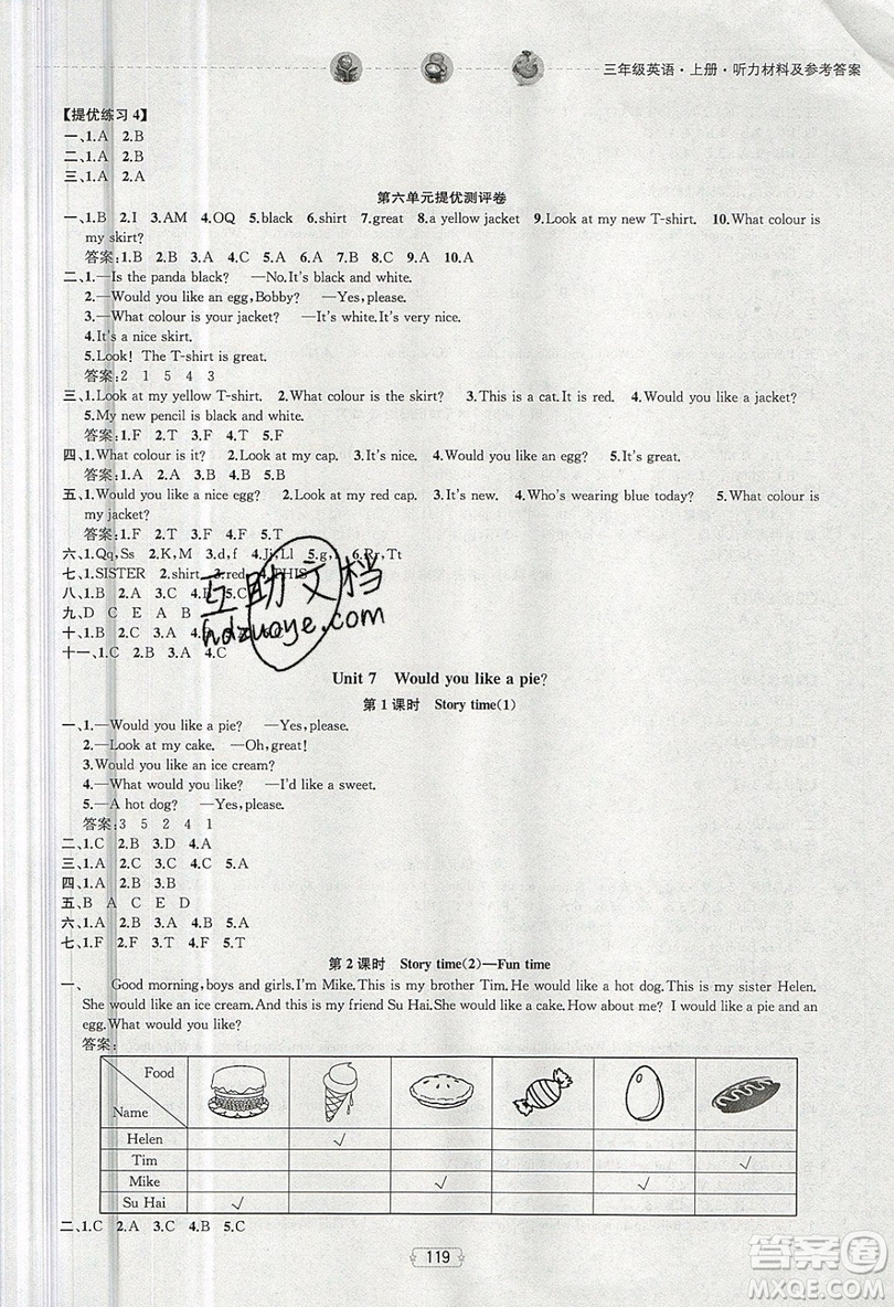 金鑰匙2019提優(yōu)訓(xùn)練課課練三年級上冊英語國標(biāo)江蘇版參考答案