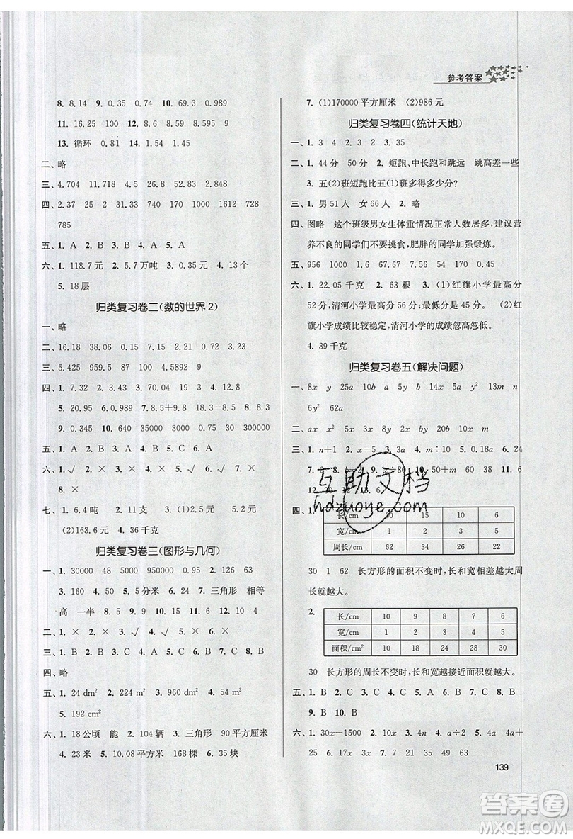 2019秋金3練課堂作業(yè)實驗提高訓(xùn)練數(shù)學(xué)五年級上冊新課標(biāo)江蘇版參考答案