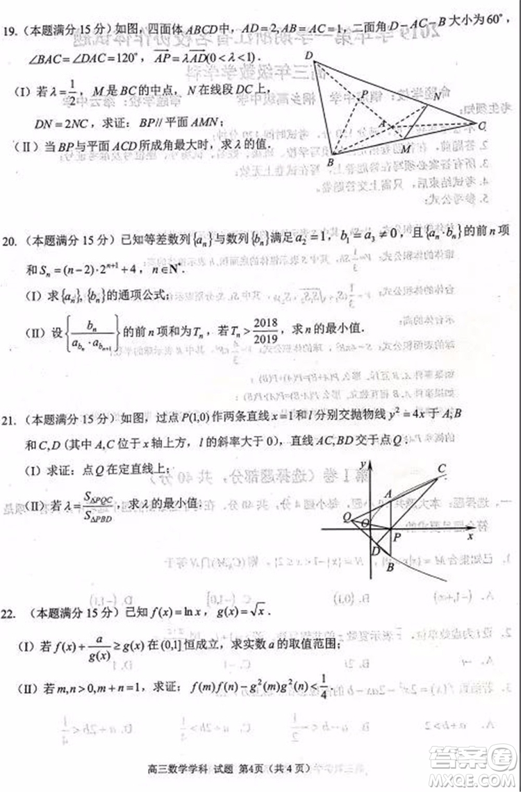 2020屆浙江名校協(xié)作體高三年級(jí)數(shù)學(xué)試題及答案