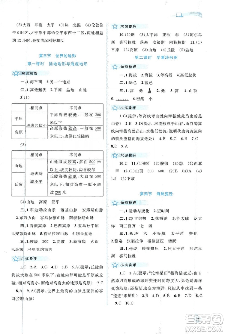 2019新課程學(xué)習(xí)與測(cè)評(píng)同步學(xué)習(xí)七年級(jí)地理上冊(cè)湘教版答案
