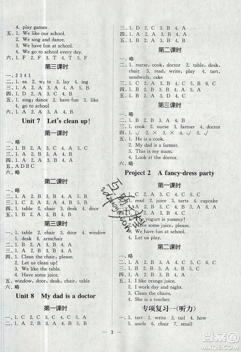 江蘇鳳凰美術(shù)出版社2019課時(shí)金練英語二年級(jí)上2A江蘇版參考答案