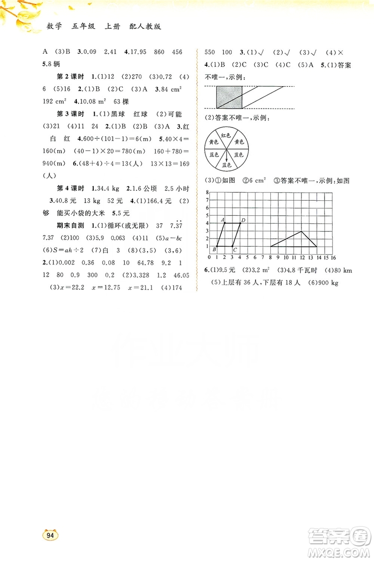 2019小學新課程學習與測評同步學習5年級數(shù)學上冊人教版答案