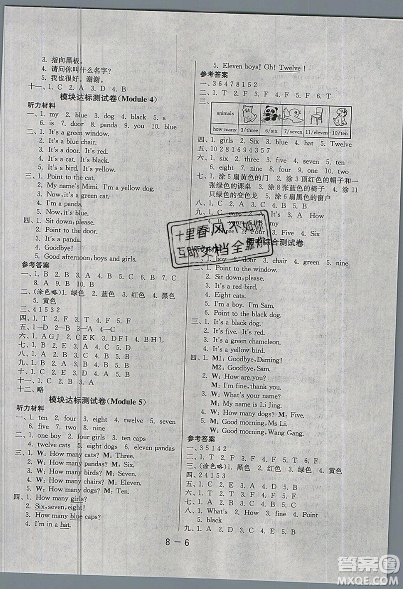 2019春雨教育1課3練單元達(dá)標(biāo)測試英語三年級上冊WYS外研版參考答案