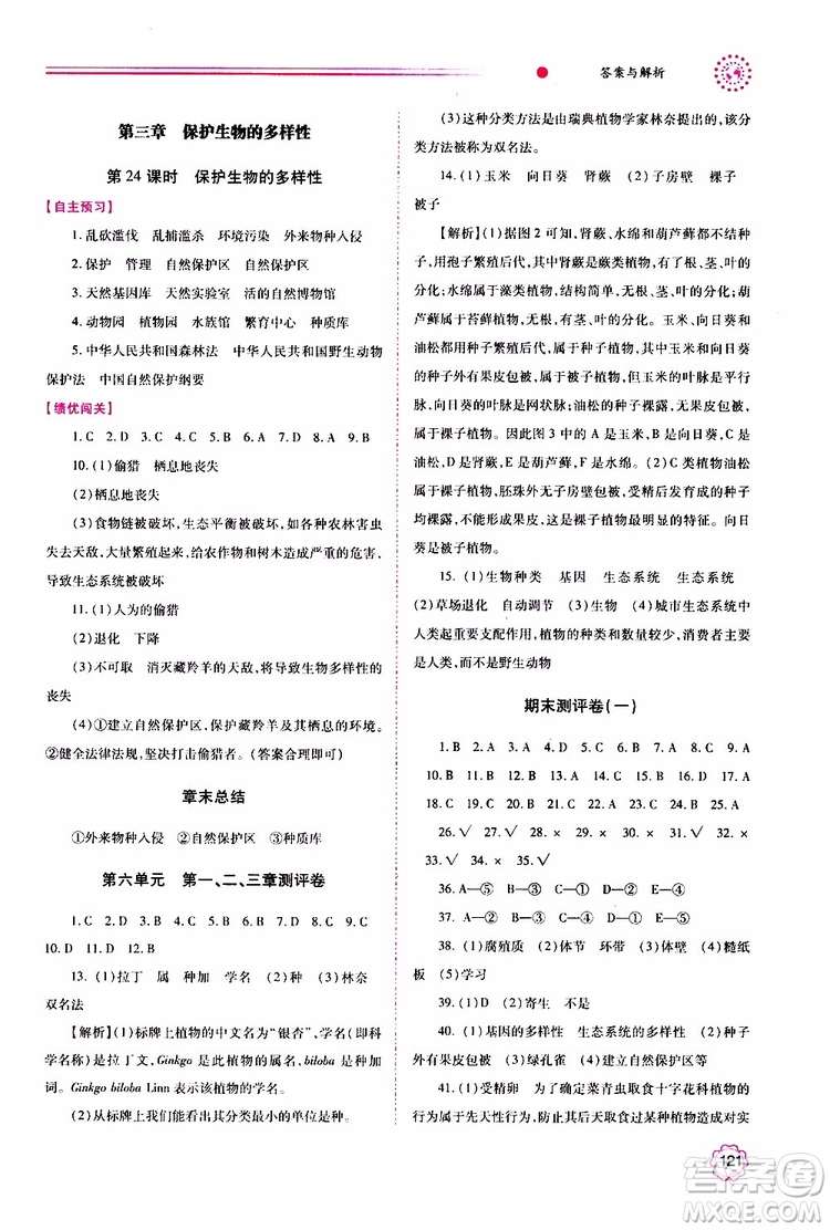 公告目錄教輔2019年績(jī)優(yōu)學(xué)案生物學(xué)人教版八年級(jí)上冊(cè)參考答案