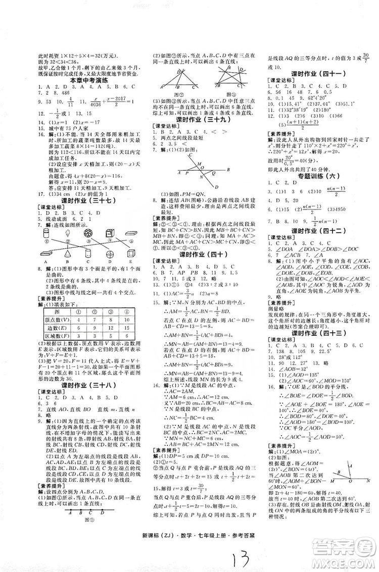 陽光出版社2019全品學練考作業(yè)手冊7年級上冊數(shù)學浙教版答案