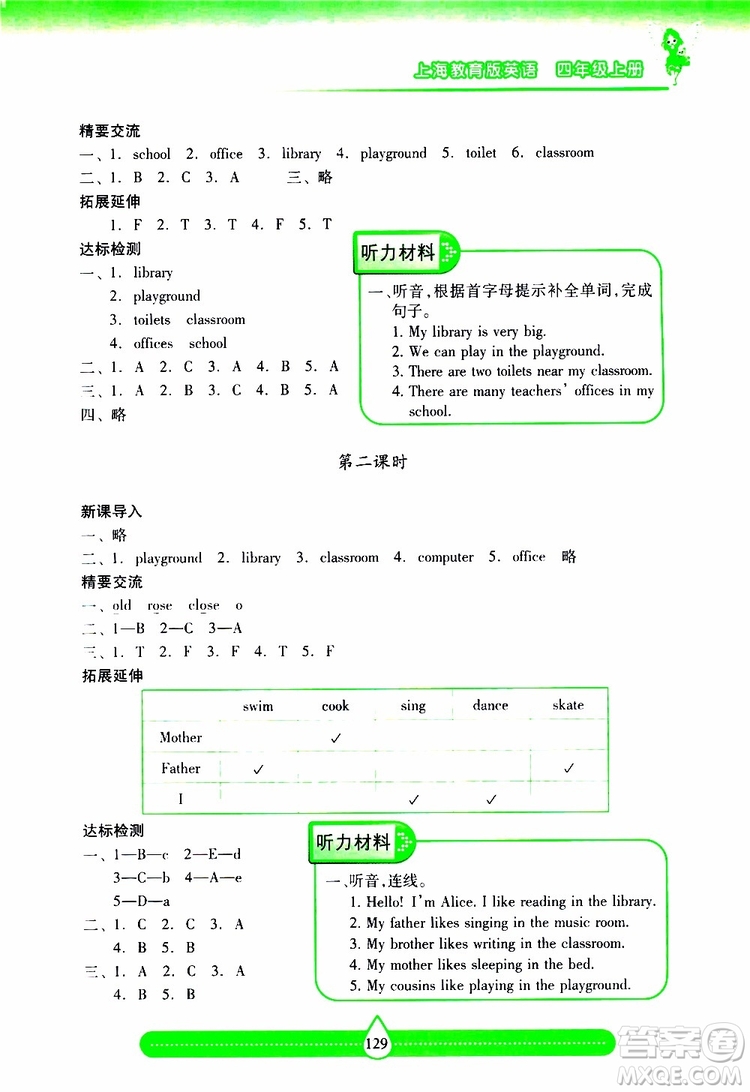 2019秋新課標(biāo)兩導(dǎo)兩練高效學(xué)案小學(xué)英語四年級上冊上教版參考答案