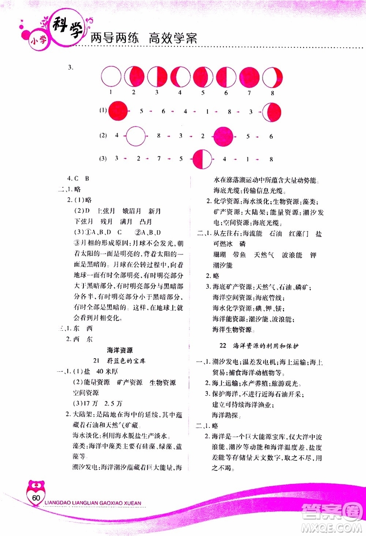 2019年新課標兩導兩練高效學案科學六年級上冊河北人民版參考答案