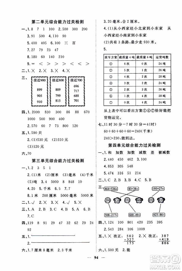 2019秋課時特訓優(yōu)化作業(yè)本數(shù)學三年級上冊R人教版參考答案