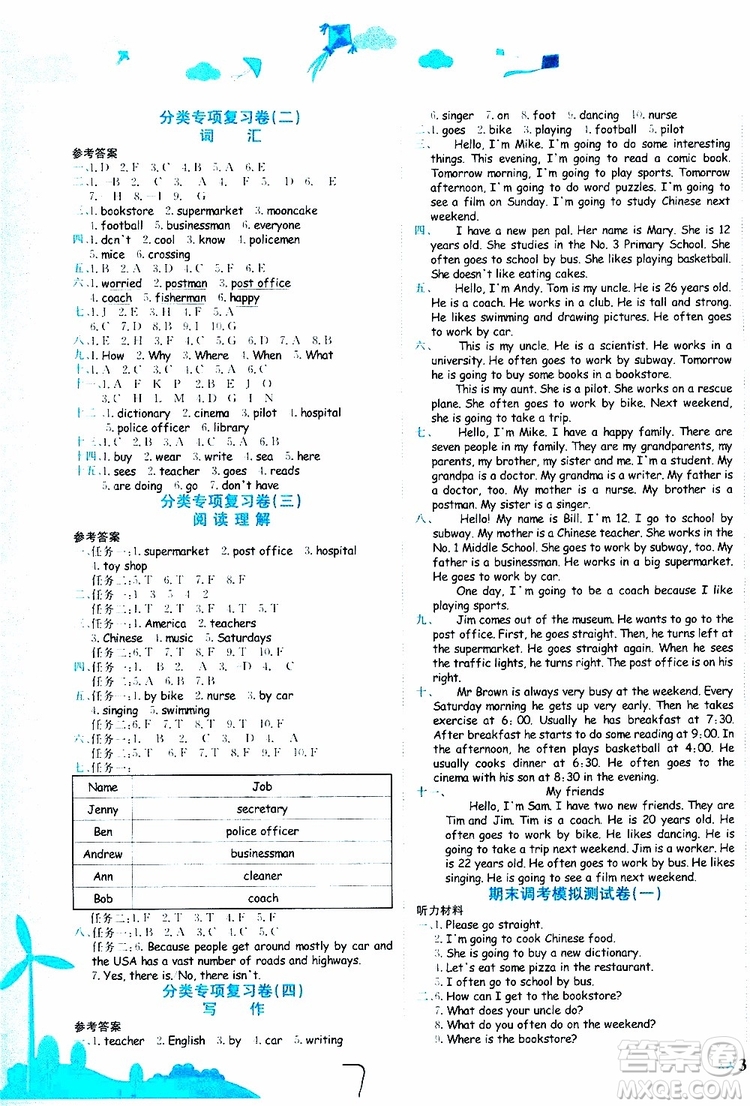 2019秋新版黃岡小狀元達(dá)標(biāo)卷英語六年級上冊RP人教版參考答案