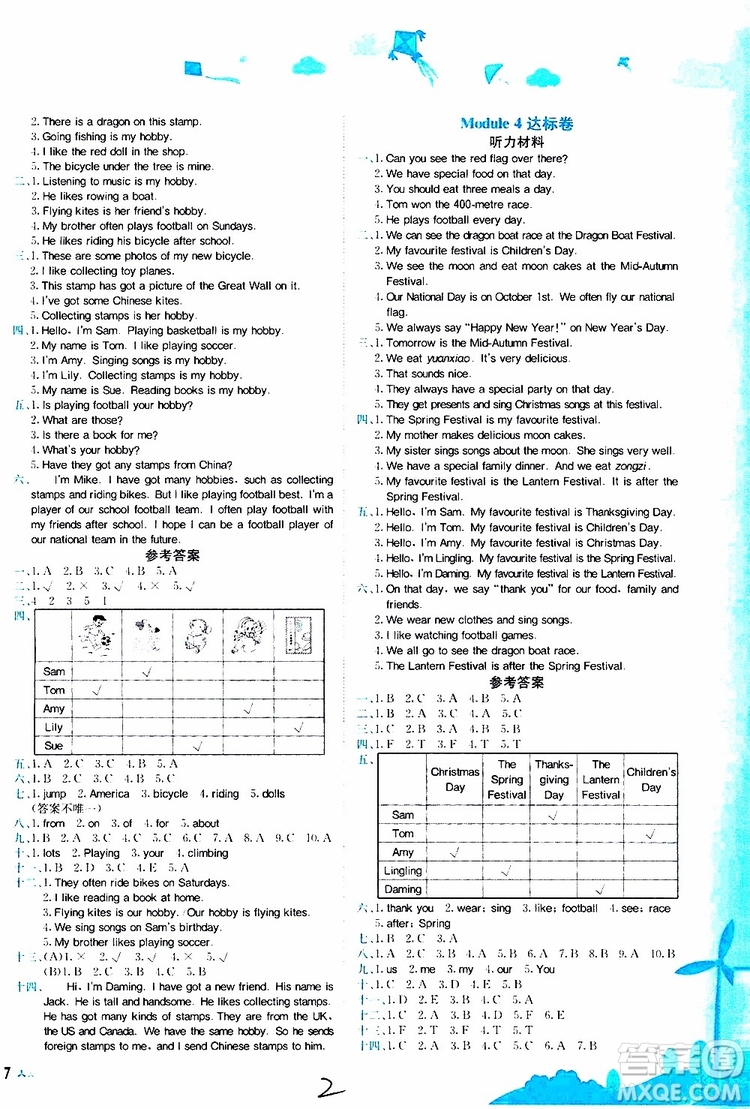 2019秋黃岡小狀元達(dá)標(biāo)卷六年級(jí)上冊(cè)英語(yǔ)WY外研版參考答案