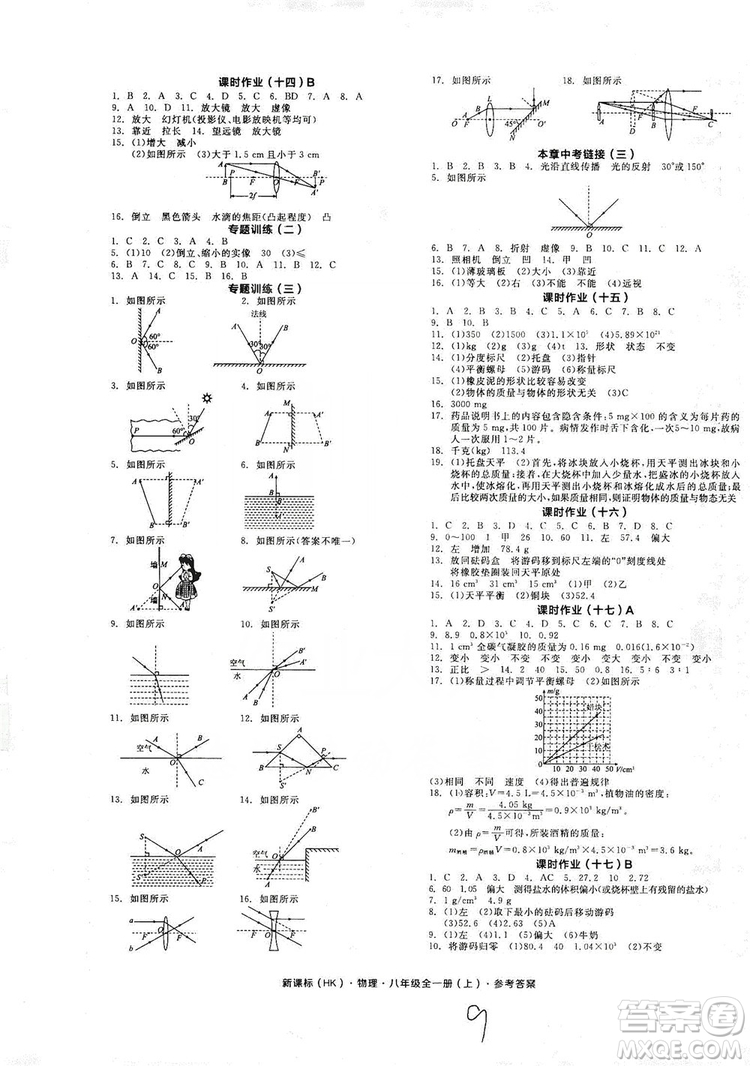陽光出版社2019全品學(xué)練考作業(yè)手冊八年級(jí)物理全一冊上冊滬科版答案