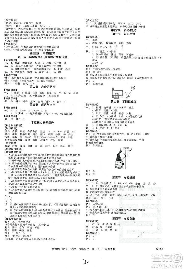 陽光出版社2019全品學(xué)練考聽課手冊八年級全一冊上物理滬科版答案
