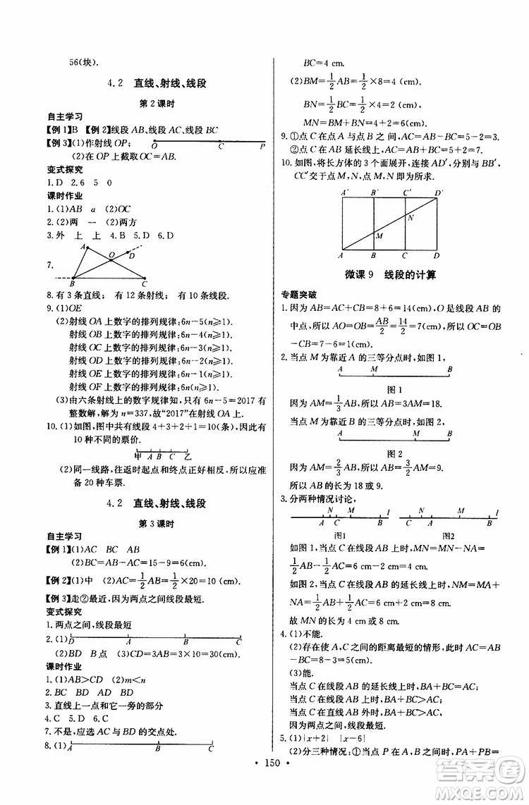 2019版長江全能學案同步練習冊初中七年級上冊數(shù)學人教版參考答案