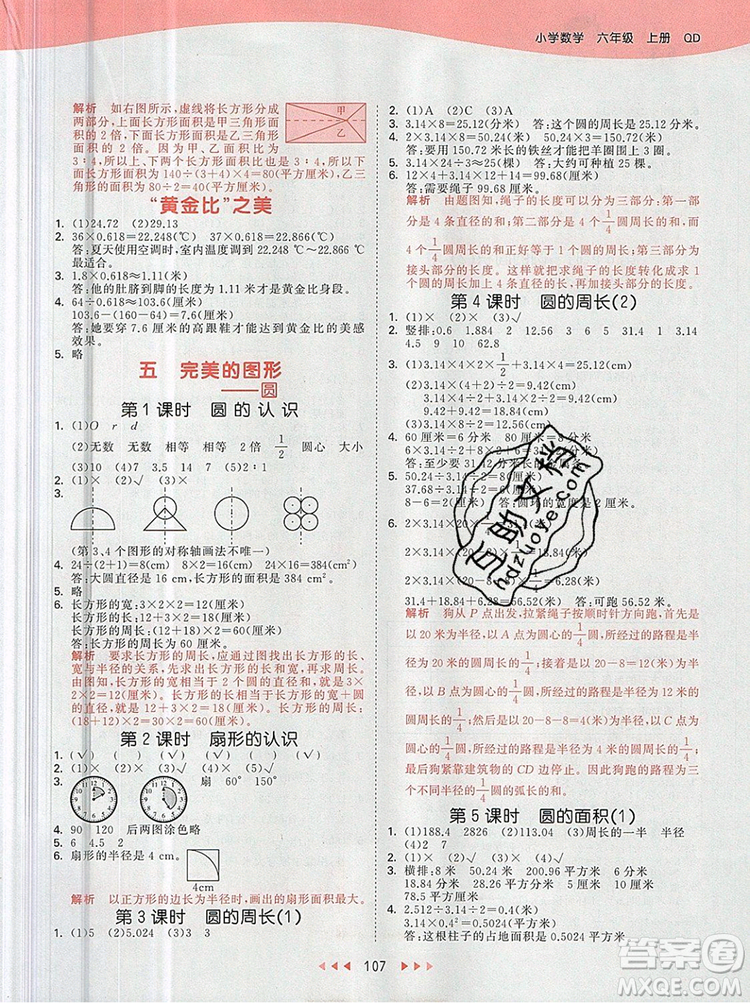2019年53天天練小學(xué)數(shù)學(xué)六年級上冊青島版參考答案