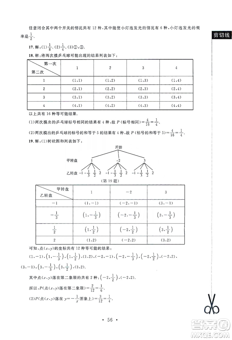 2019新課標(biāo)同步單元練習(xí)九年級(jí)上冊(cè)數(shù)學(xué)北師大版深圳專(zhuān)版答案
