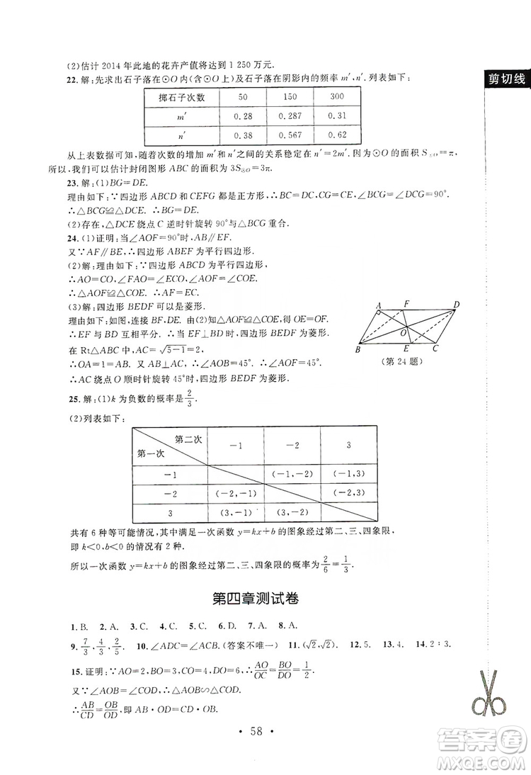 2019新課標(biāo)同步單元練習(xí)九年級(jí)上冊(cè)數(shù)學(xué)北師大版深圳專(zhuān)版答案