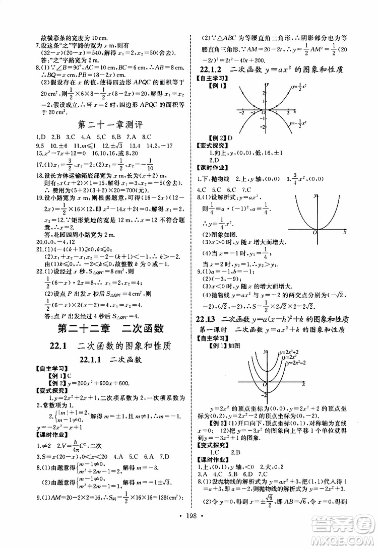 2019新版長(zhǎng)江全能學(xué)案同步練習(xí)冊(cè)數(shù)學(xué)九年級(jí)全一冊(cè)人教版參考答案