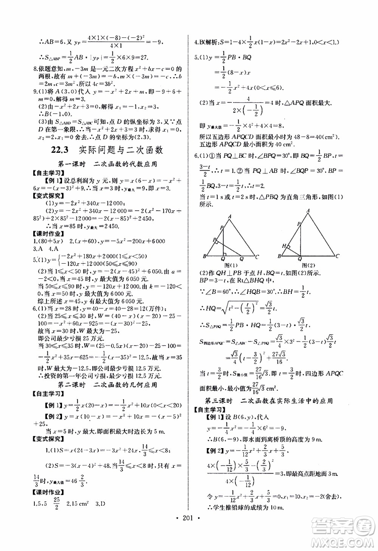 2019新版長(zhǎng)江全能學(xué)案同步練習(xí)冊(cè)數(shù)學(xué)九年級(jí)全一冊(cè)人教版參考答案