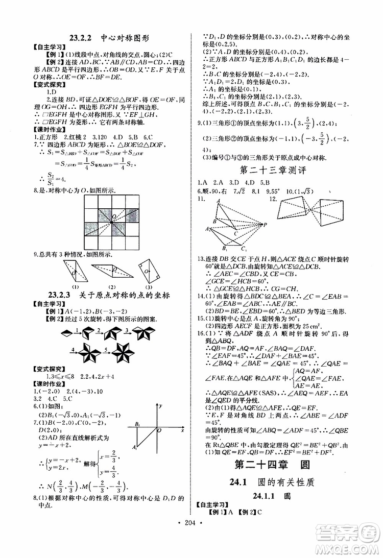 2019新版長(zhǎng)江全能學(xué)案同步練習(xí)冊(cè)數(shù)學(xué)九年級(jí)全一冊(cè)人教版參考答案
