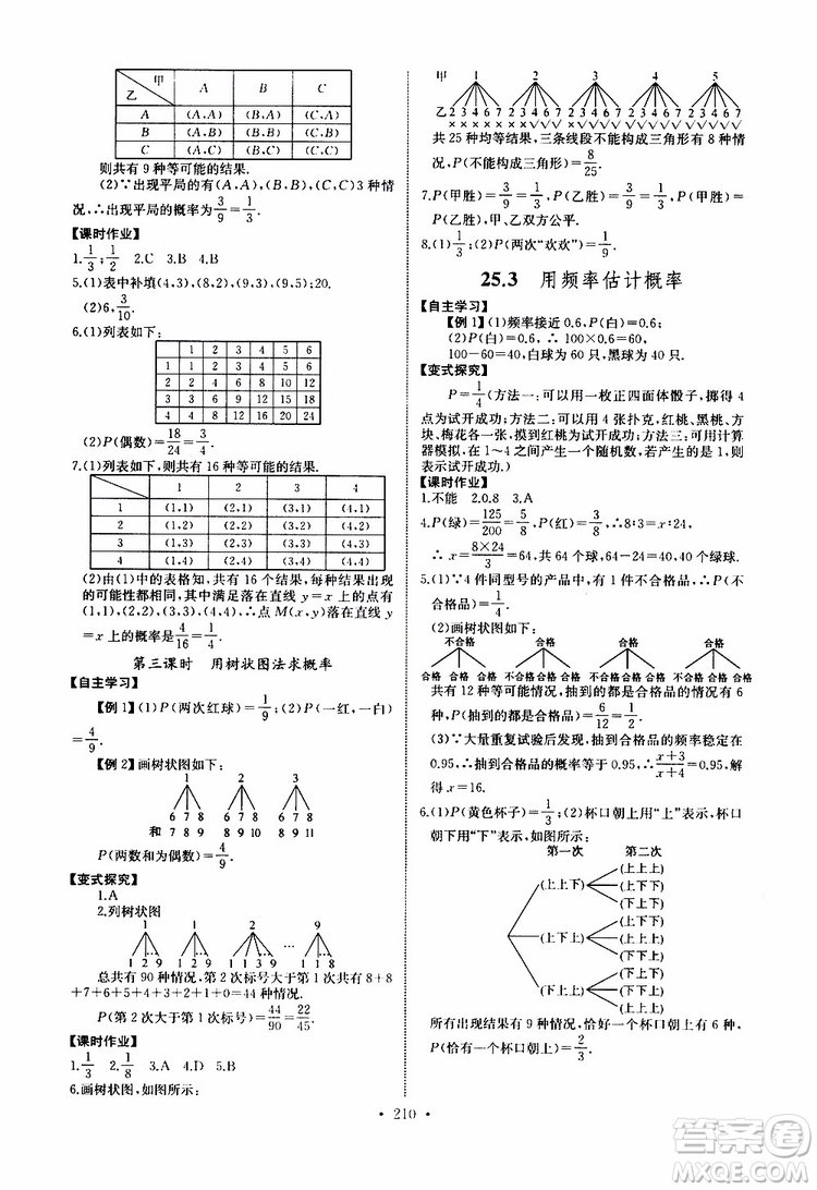 2019新版長(zhǎng)江全能學(xué)案同步練習(xí)冊(cè)數(shù)學(xué)九年級(jí)全一冊(cè)人教版參考答案