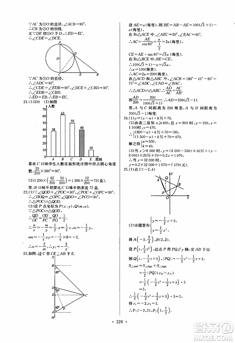 2019新版長(zhǎng)江全能學(xué)案同步練習(xí)冊(cè)數(shù)學(xué)九年級(jí)全一冊(cè)人教版參考答案