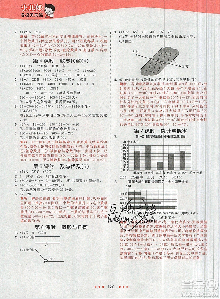 2019年53天天練小學數(shù)學四年級上冊青島版參考答案