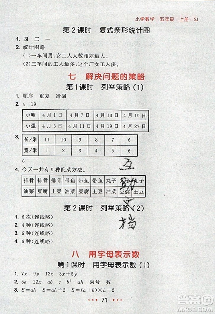 2019年53隨堂測小學(xué)數(shù)學(xué)五年級上冊蘇教版參考答案