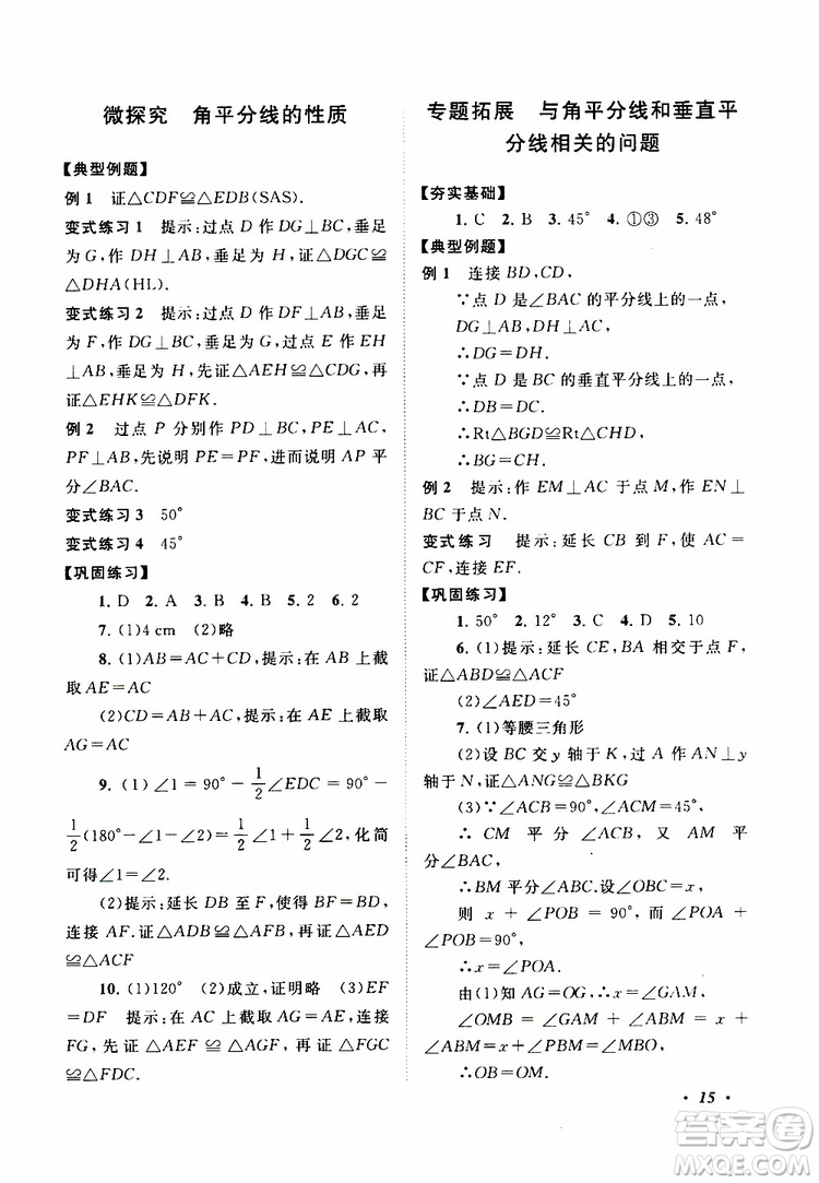 2019年拓展與培優(yōu)數(shù)學八年級上冊蘇教版參考答案