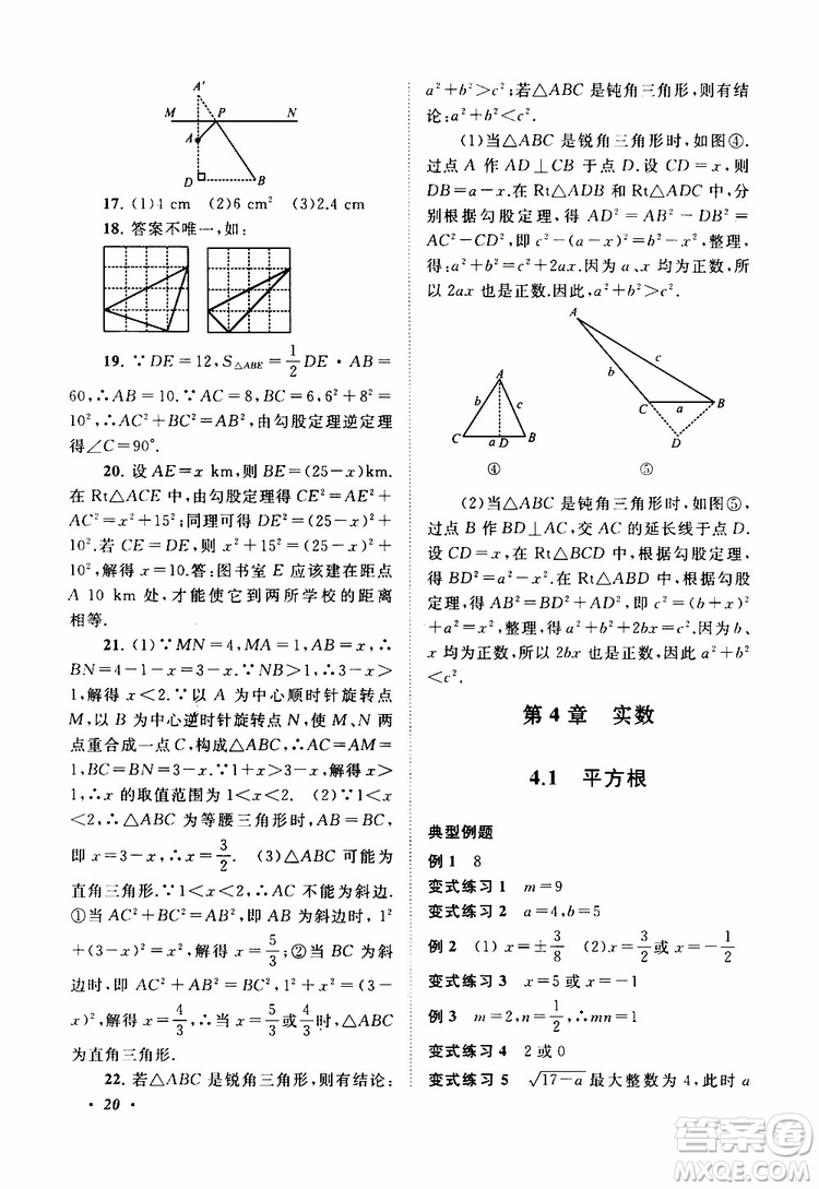 2019年拓展與培優(yōu)數(shù)學八年級上冊蘇教版參考答案