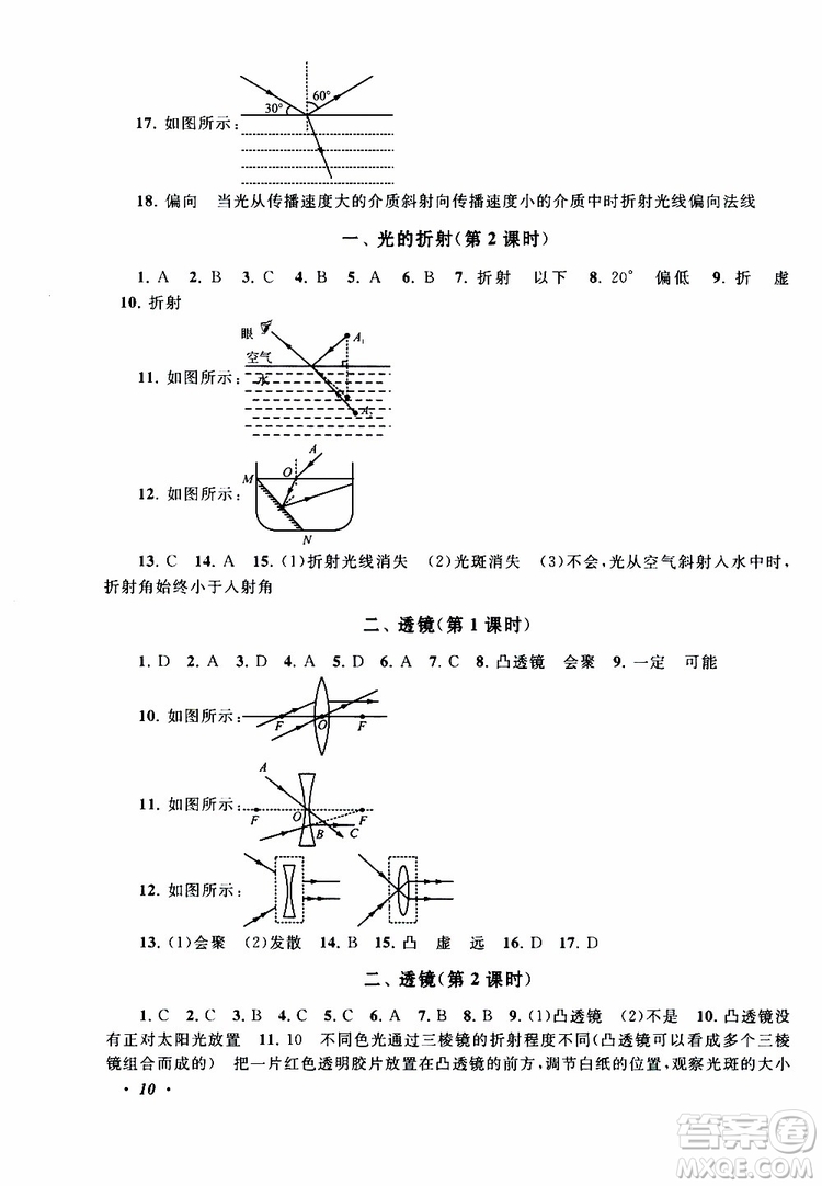 2019年拓展與培優(yōu)物理八年級(jí)上冊蘇教版參考答案