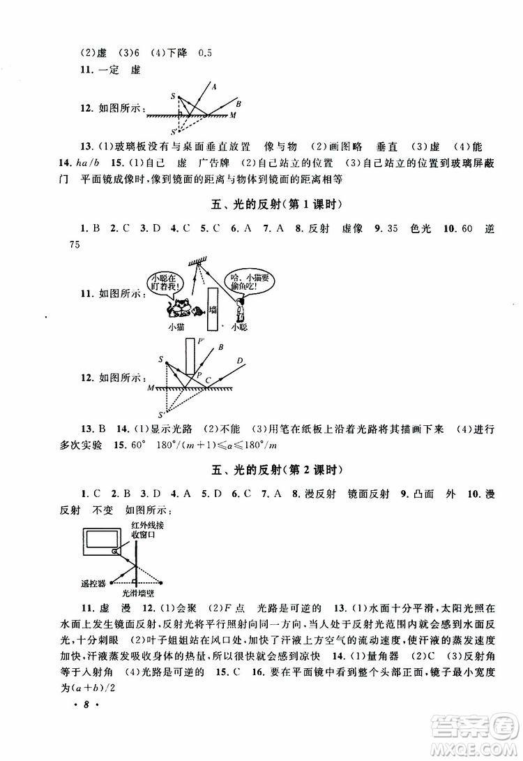 2019年拓展與培優(yōu)物理八年級(jí)上冊蘇教版參考答案