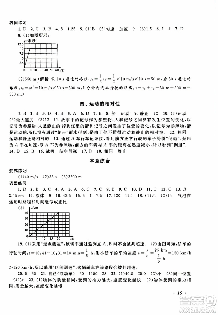 2019年拓展與培優(yōu)物理八年級(jí)上冊蘇教版參考答案