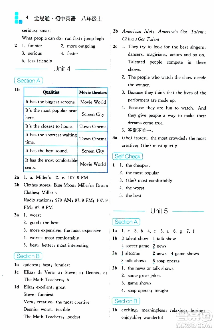 2019年全易通初中英語八年級上冊RJ人教版參考答案