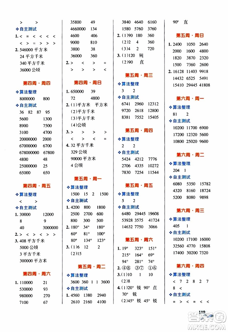 2019年P(guān)ASS綠卡圖書小學(xué)學(xué)霸天天計(jì)算四年級(jí)上RJ人教版參考答案