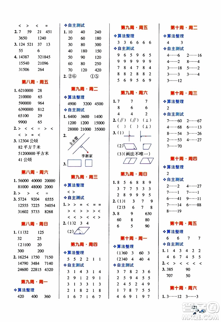 2019年P(guān)ASS綠卡圖書小學(xué)學(xué)霸天天計(jì)算四年級(jí)上RJ人教版參考答案